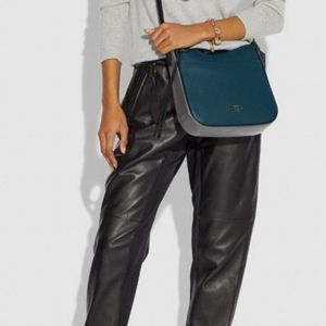 Coach purse, pebbled leather in peacock and gray